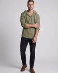 Benjamin | Men's Linen-Cotton Hooded Henley Shirt Relaxed Fit Long Sleeve