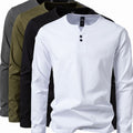Oliver | Men's Long Sleeve Cotton Henley Shirt Slim Fit Button Placket