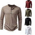 Caleb | Men's Long Sleeve Cotton Henley Shirt Slim-Fit Button Placket