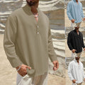 Ryan | Men's Long Sleeve Linen Henley Shirt Stand Collar Two-Button