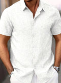 William | Men's Short-Sleeve Textured Button-Down Casual Shirt, White