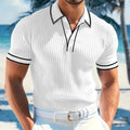 Alexander | Men's Slim-Fit Ribbed Knit Short-Sleeve Polo Shirt Contrast Trim