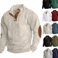 Matthew | Men's Waffle Knit Henley Sweater Stand Collar Elbow Patch Pullover