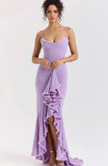 Isabella | Women's Bodycon Spaghetti-Strap Ruffle-Hem Maxi Gown
