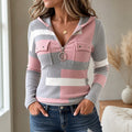 Mia | Women's Colorblock Ribbed Quarter-Zip Hooded Knit Sweater Top