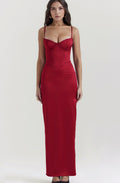 Penelope | Women's Corset-Bodice Satin Maxi Slip Dress
