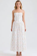Charlotte | Women's Floral Corset-Bodice Spaghetti-Strap Midi Dress