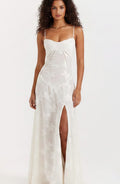 Mia | Women's Floral Textured Bustier Slit Maxi Gown Dress
