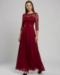 Amelia | Women's Lace Bodice Three-Quarter Sleeve Chiffon Maxi Dress
