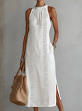 Mia | Women's Lace Panel Relaxed Halter Neck Midi Dress