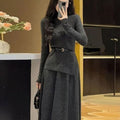 Layla | Women's Long Sleeve Asymmetric Hem Belted Knit Sweater Dress