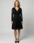 Scarlett | Women's Long Sleeve Floral Lace V-Neck Fit-and-Flare Cocktail Dress