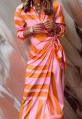 Eleanor | Women's Long Sleeve Striped Wrap Maxi Dress