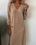 Mia | Women's Long Sleeve V-Neck Sweater Dress Midi Length