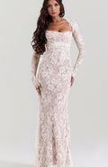 Harper | Women's Long Sleeve White Lace Maxi Dress Corseted Gown
