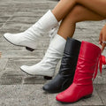 Layla | Women's Mid-Calf Slouch Boots Lace-Up Block Heel