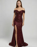 Amelia | Women's Off-Shoulder Sequin Fitted Maxi Gown with Slit