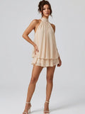 Camila | Women's Open-Back Halter-Neck Tiered Ruffle Mini Dress