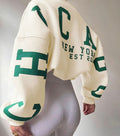 Mia | Women's Oversized Cropped Varsity Graphic Crewneck Sweatshirt