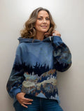 Amelia | Women's Oversized Mountain Print Pullover Hoodie Sweater