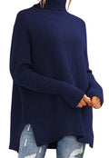 Charlotte | Women's Oversized Turtleneck Ribbed Knit High-Low Sweater