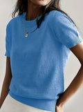 Penelope | Women's Relaxed-Fit Crew-Neck Short-Sleeve Knit Sweater Top, Blue