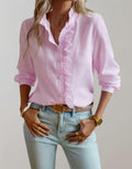 Sophia | Women's Relaxed-Fit Ruffle-Trim Button-Up Long Sleeve Blouse