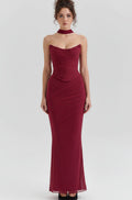 Emma | Women's Ruched Mesh Corset Midi Dress Halter Choker Bodycon Gown