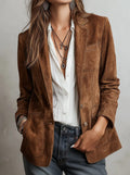 Evelyn | Women's Soft Suede Button-Front Notch Lapel Blazer Jacket