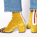 Victoria | Women's Suede Block-Heel Leopard-Cap-Toe Ankle Boots