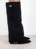 Madison | Women's Suede Fold-Over Knee High Boots Gold Clasp