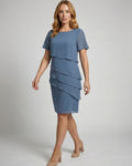 Amelia | Women's Tiered Chiffon Short-Sleeve Knee-Length Cocktail Dress