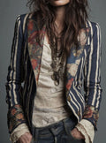 Emma | Women's Vintage Floral Print Striped Structured Blazer