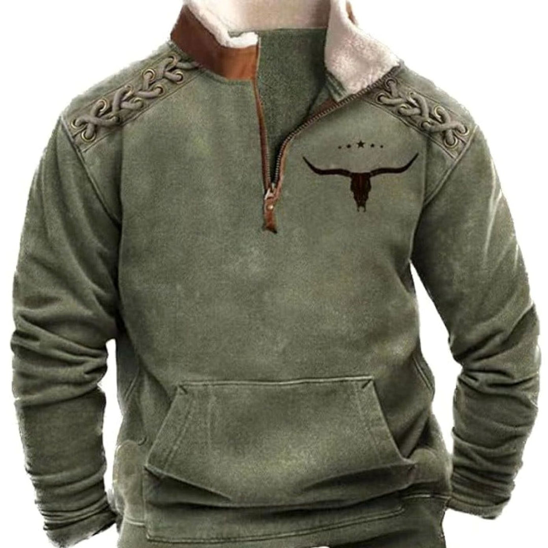 Men's Aztec Fleece Quarter-Zip Pullover Sweater Kangaroo Pocket - Unknown