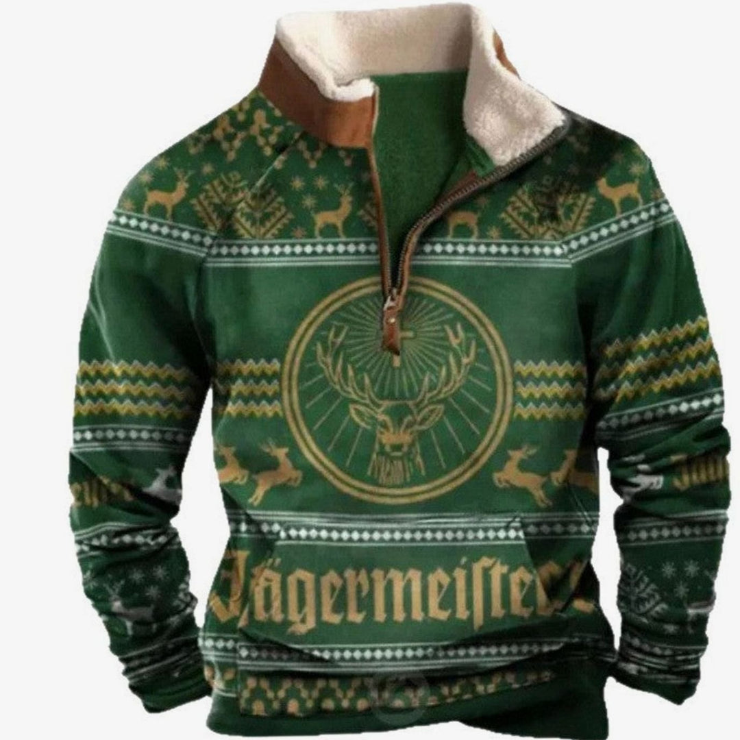 Men's Aztec Fleece Quarter-Zip Pullover Sweater Kangaroo Pocket