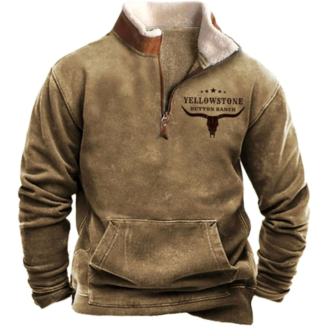 Men's Aztec Fleece Quarter-Zip Pullover Sweater Kangaroo Pocket - No translation
