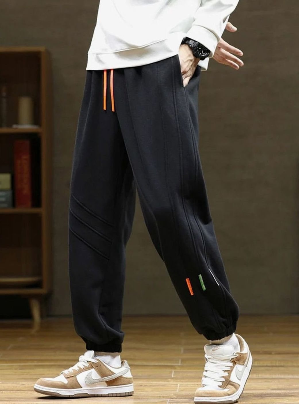 Men's Baggy Fleece Jogger Sweat Pants Elastic Waist - Black