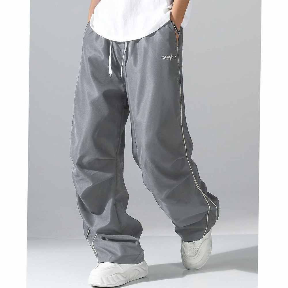 Men's Baggy Wide-Leg Drawstring Sweat Pants Contrast Piping