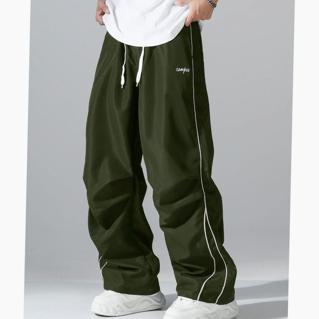 Men's Baggy Wide-Leg Drawstring Sweat Pants Contrast Piping