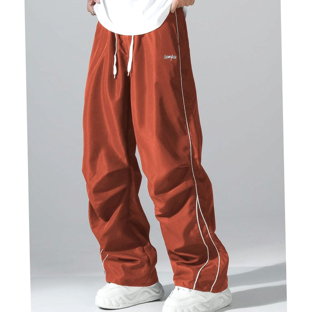 Men's Baggy Wide-Leg Drawstring Sweat Pants Contrast Piping