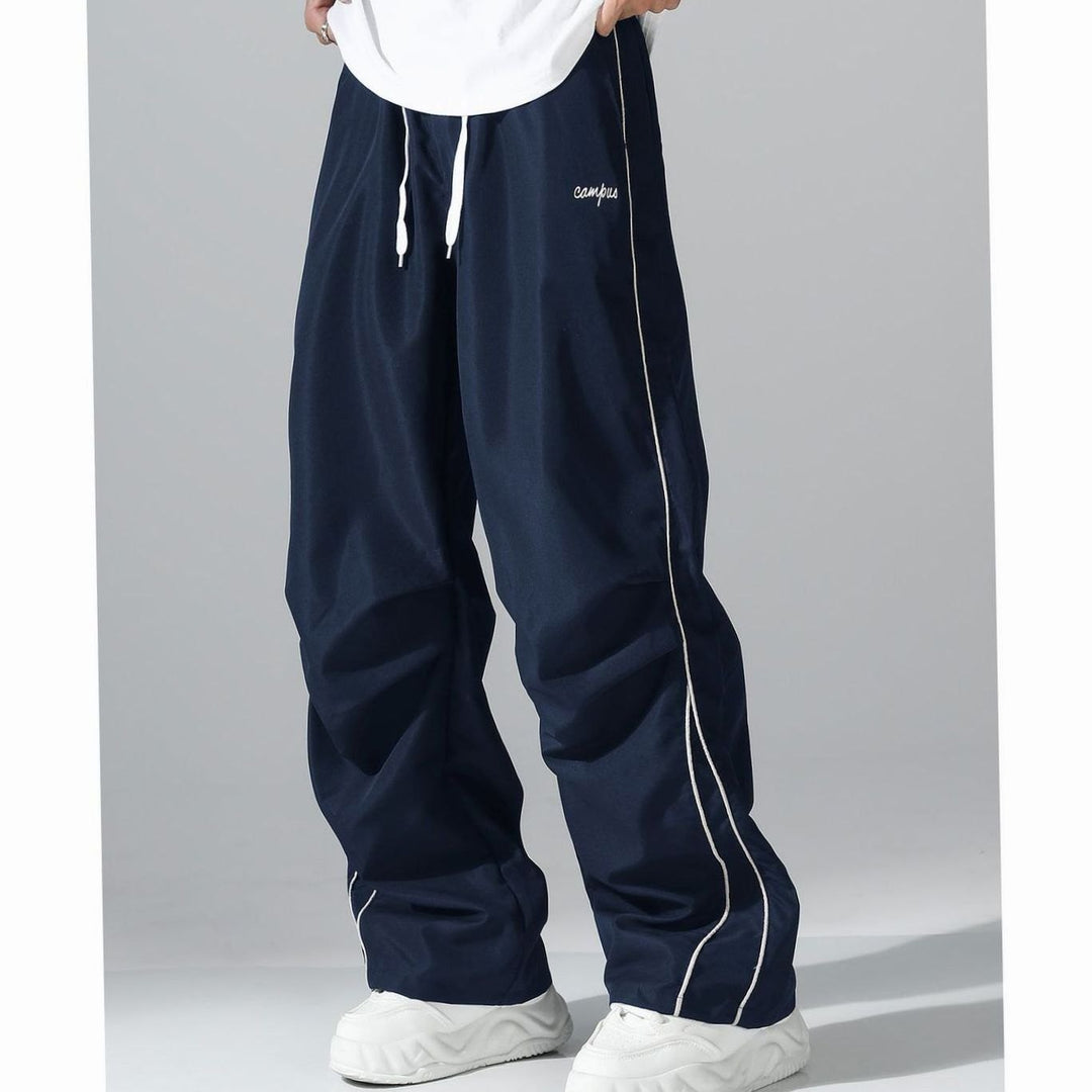 Men's Baggy Wide-Leg Drawstring Sweat Pants Contrast Piping