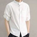 Elijah | Men's Band-Collar Rollup-Sleeve Button-Up Long Sleeve Shirt