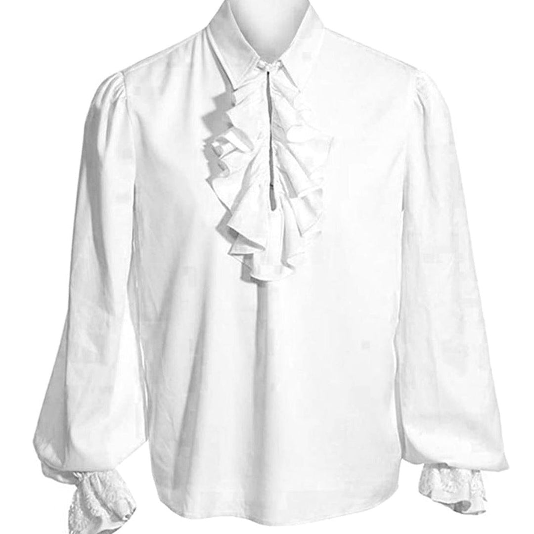 Men's Baroque Ruffle-Front Long-Sleeve Dress Shirt Lace Cuffs - Renaissance Shirt White