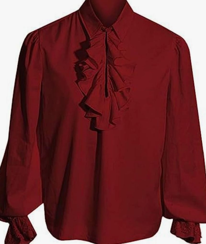 Men's Baroque Ruffle-Front Long-Sleeve Dress Shirt Lace Cuffs - Revival Shirt Red