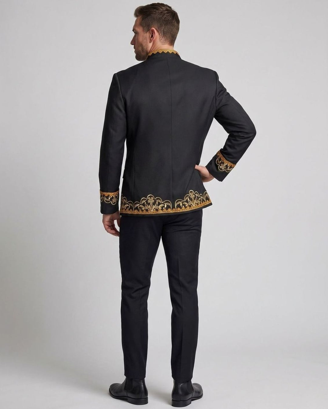 Men's Black Gold Embroidered Brocade Blazer Jacket