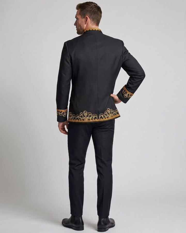 Men's Black Gold Embroidered Brocade Blazer Jacket