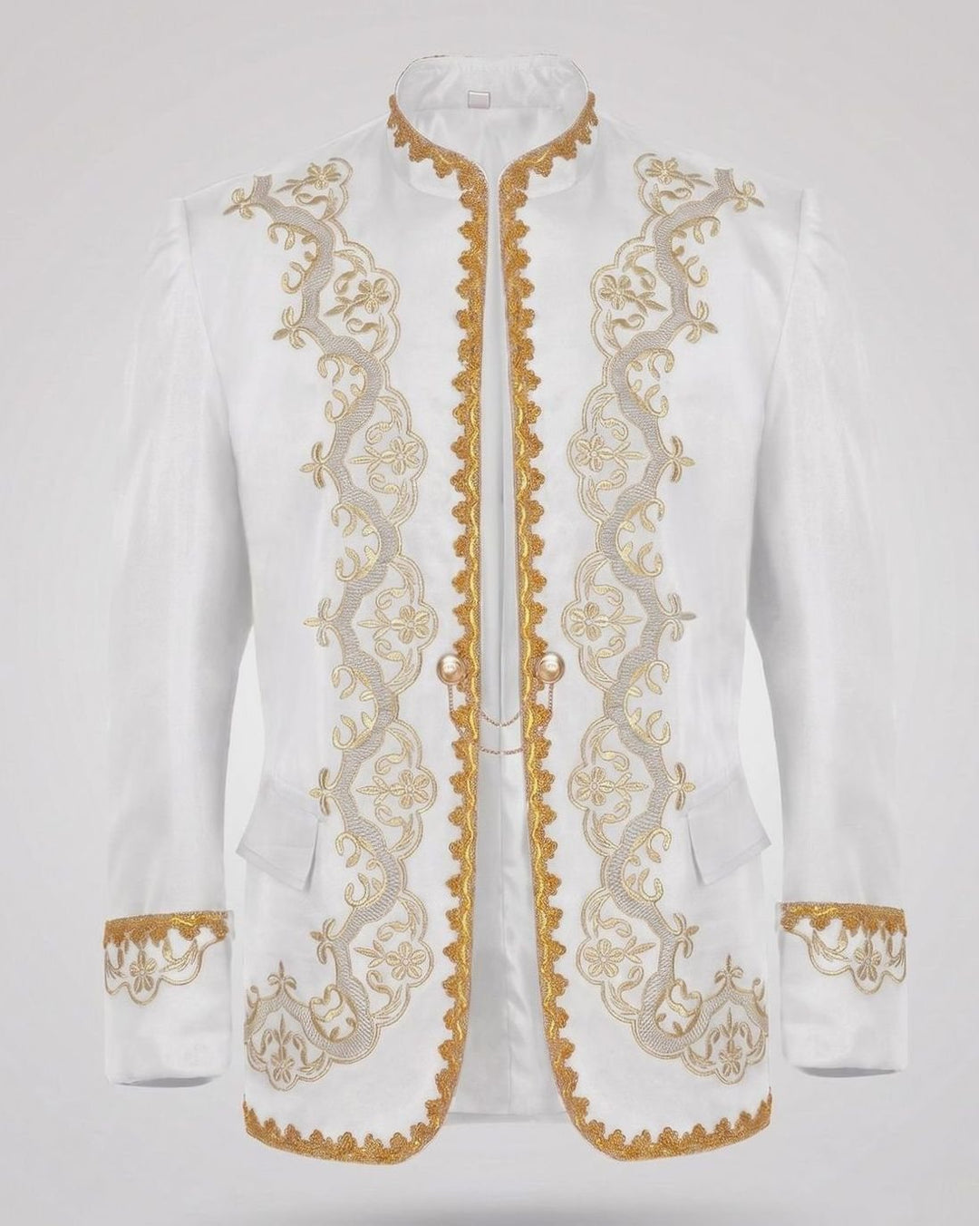 Men's Black Gold Embroidered Brocade Blazer Jacket - White