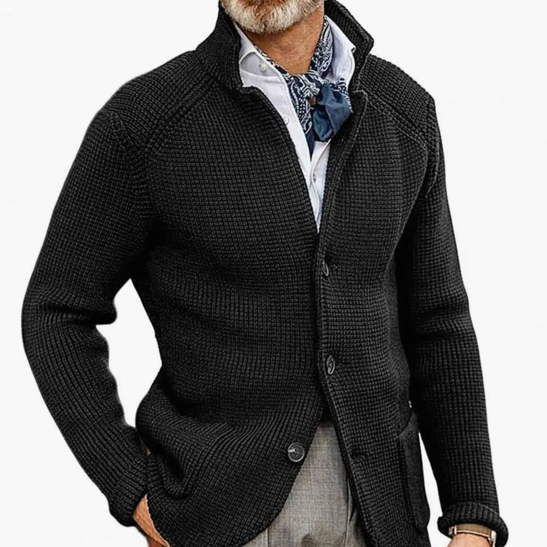 Men's Button-Front Knit Blazer Cardigan Sweater Jacket - Black