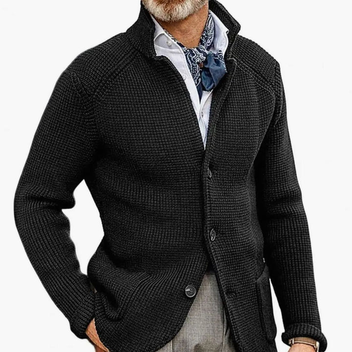 Men's Button-Front Knit Blazer Cardigan Sweater Jacket - Black