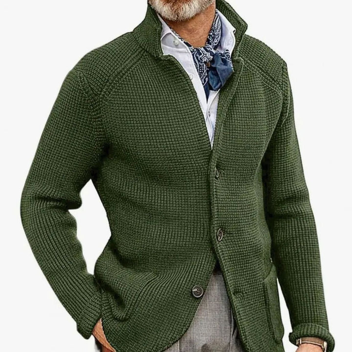 Men's Button-Front Knit Blazer Cardigan Sweater Jacket - Army Green